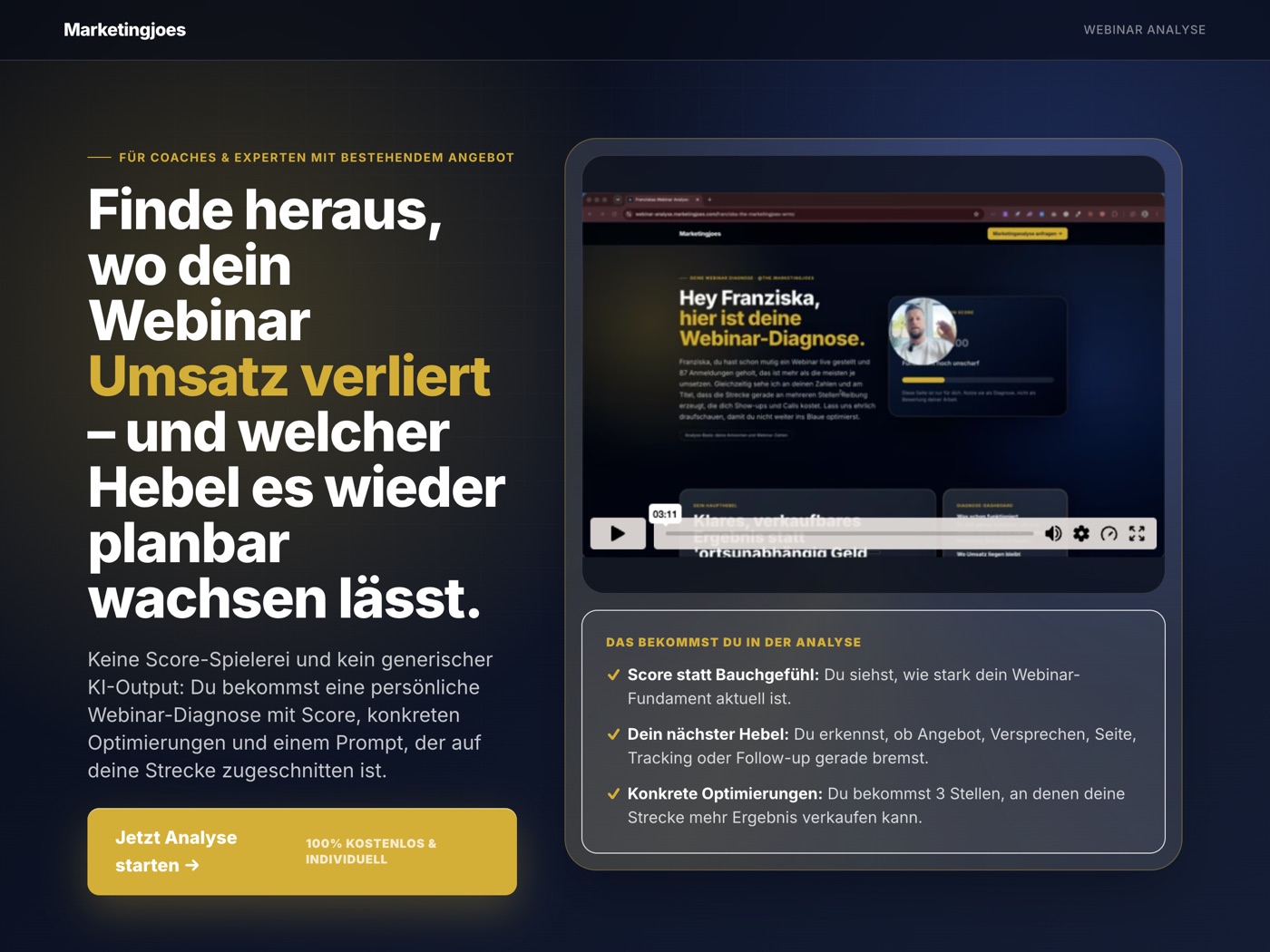 Startseite der Webinar-Analyse